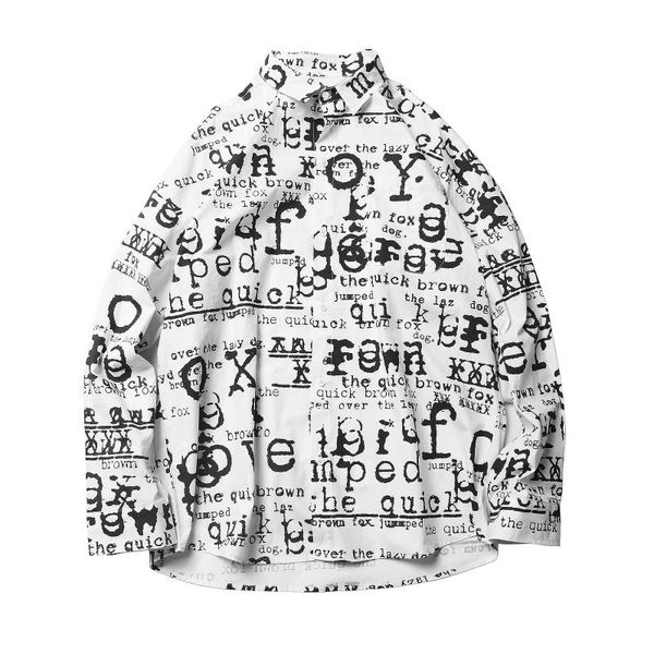 

hip hop streetwear printed shirt men long sleeve japanese letter student trendy ulzzang men shirt luxury clothing b50, White;black