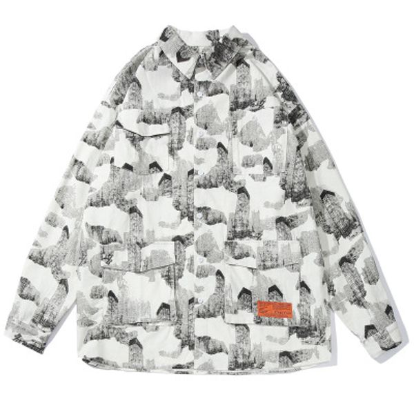 

mens casual creative print loose shirts hip hop fashion style male shirts single breasted summer clothing, White;black