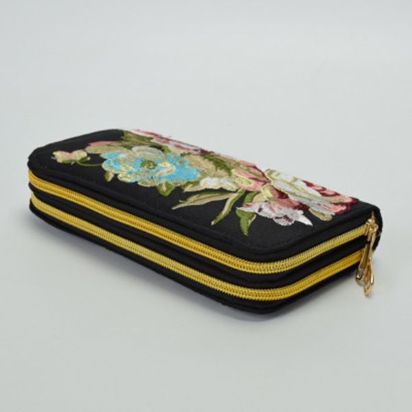 

2019 new national wind embroidered long wallet female double-sided embroidery double zipper multi-function hand phone bag vacati