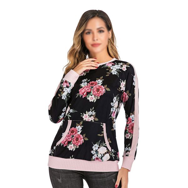 

autumn women sweatshirt long sleeve camouflage print round colllar pullover comfortable female fashion, Black