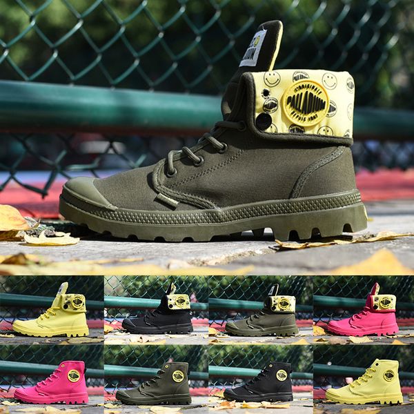 

2019 designer boots palladium fashion canvas ankle boot for mens womens red yellow vintage black army military green outdoor shoes trainer
