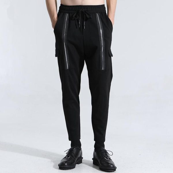 

2018 new autumn men's tidal brand fashion comfortable casual pants personality zipper decoration slim pants hip-hop costumes, Black