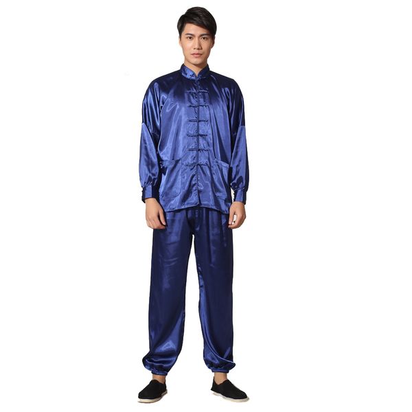 

chinese style male button pyjamas suit novelty gold men satin pajamas set soft sleepwear home wear shirt&trousers nightgown, Black;brown
