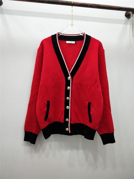 

14 2020 spring brand same style sweater regular cardigan v neck luxury sweater black red panelled women's clothes qian, White;black