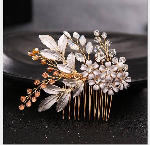 

european haircomb bride diamond bead jewelry wedding dress accessories, Slivery;golden