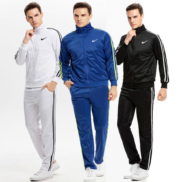 

men's set spring autumn man jogging sportswear 2 piece sets sports suit jacket+pant sweatsuit male tracksuit asia size m-3xl, Black;blue