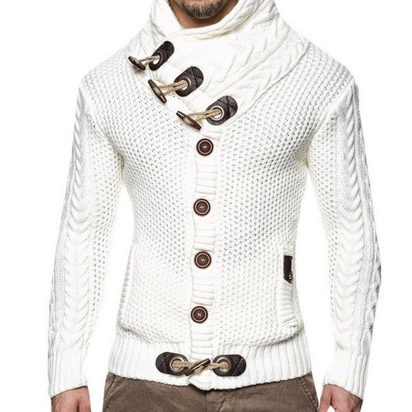 

2020 mens 2019 buckle sweater cardigan autumn fashion casual warm thick hedging turtleneck knitting jumper sweater, White;black