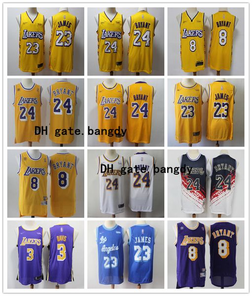 

mens los angeles lakers throwback 24 8 jersey bryant anthony 3 davis lebron 23 james basketball jerseys yellow purple, Black;red