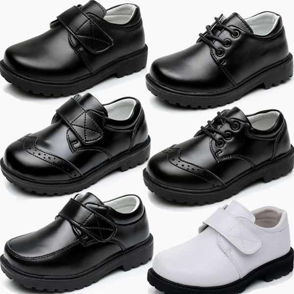 

classic boys leather shoes for wedding birthday party breathable children leather shoes soft teenager kids school, Black;grey