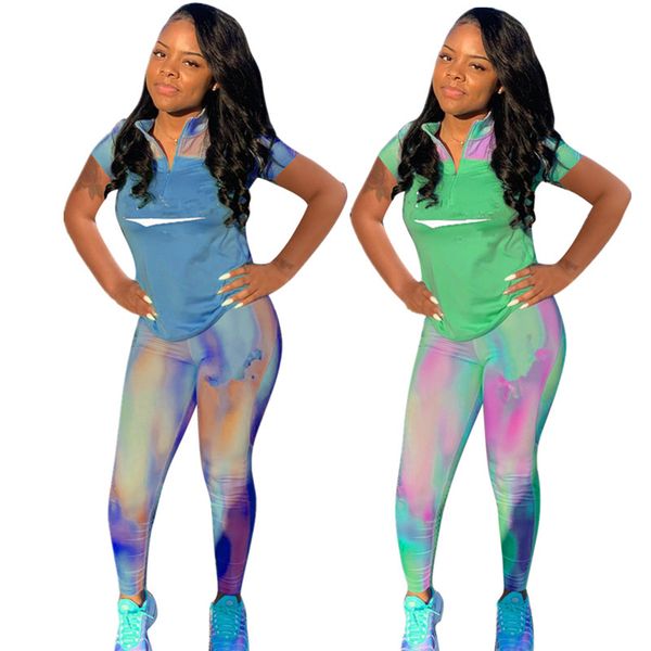 

gradient p letter tracksuit short sleeve t-shirt + pants leggings 2 piece women set summer t shirt outfits fashion sports suit clothing, White