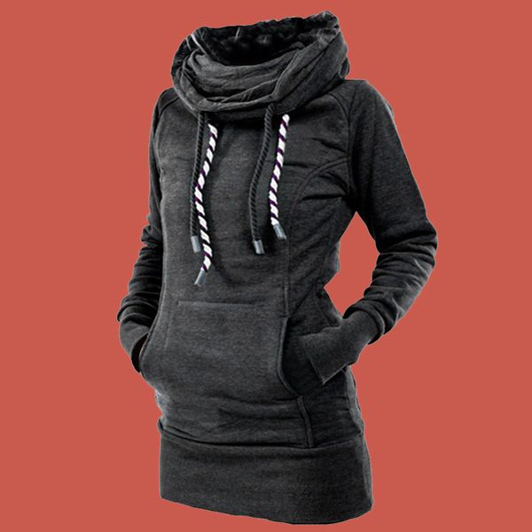 

turtleneck hoodie warm tunic long sleeve poleron mujer 2019 fleece winter pullover sweatshirt women plain thick hoodies slim fit, Black