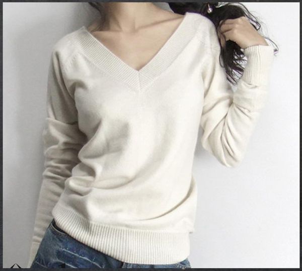 

2015 spring new arrival female slim cashmere sweater double v-neck before and after the sheep wool knitted basic shirt sweater, White;black