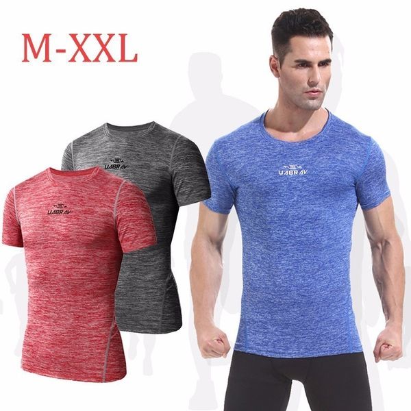 

2018 compression shirt short sleeve solid running t-shirts men summer fitness male quick dry bodybuilding crossfit m-2xl, Black;blue