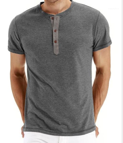 

neck button tshirt summer solid color casual short sleeve tees size s 2xl male clothing mens designer crew, White;black