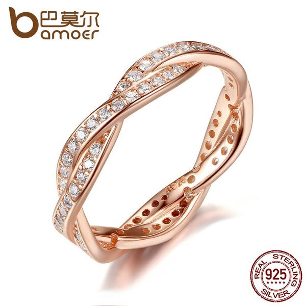 

bamoer аутентичные стерлингового серебра 925 твист судьбы clear cz женщины кольца свадебные украшения подарок на день рождения pa7187, Slivery;golden