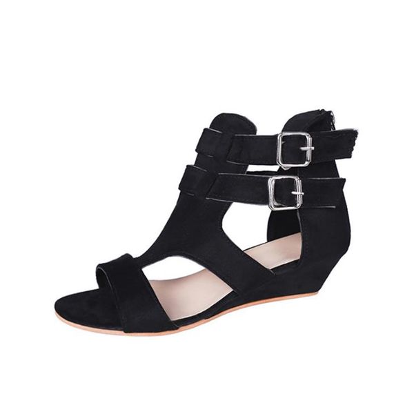 

2020 summer new women's shoes fish mouth slope heel buckle fashion non slip leopard large size 35-43 women's sandals, Black