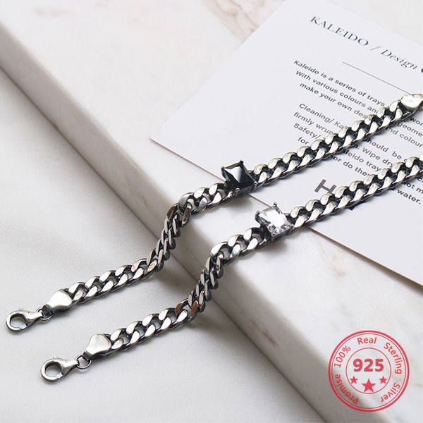 

100% 925 silver korea style simple trendy link chain bracelets jewelry for women, Golden;silver