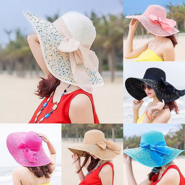 

women's outdoor sun protection straw hat straw solid color elegant ribbon cool beach must-have hat z119, Blue;gray