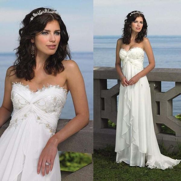 Abiti da sposa da spiaggia 2019 Sexy Impero Sweetheart Ruffles Appliques Chiffon Prezzo basso Abito da sposa Vendita calda Abiti da sposa casual estivi