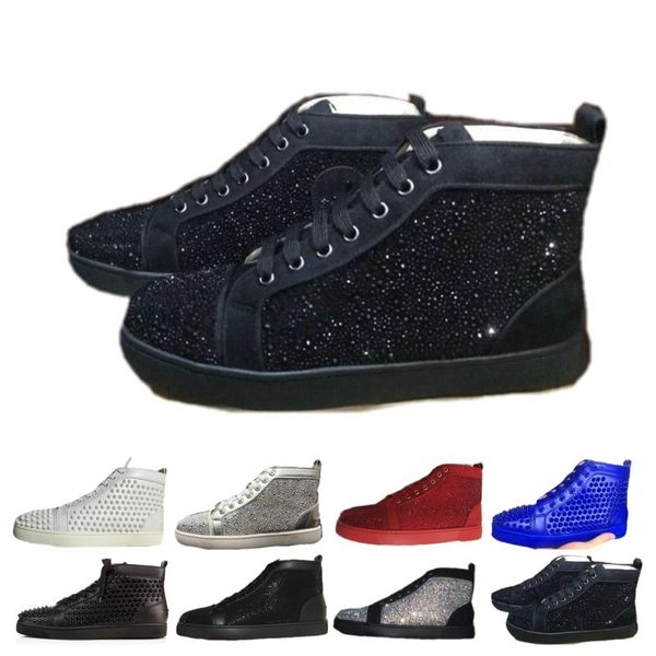 

2019 new designer red bottoms sneakers studded spikes flats shoes designer luxury red bottoms for men women training shoes, Black