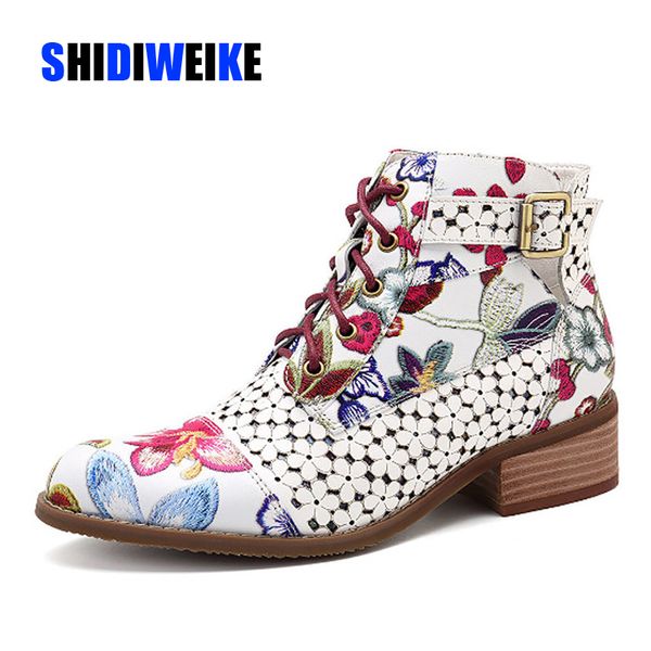 

2019 new ankle boots women fashion beautiful flower pattern boot female rubber boots for women wear-resistant zipper shoes g774, Black