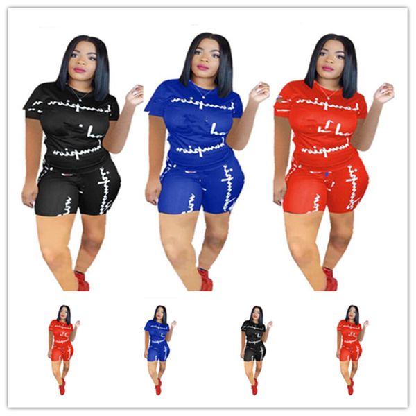 

Горячие Женщины Чемпион Шорты Спортивные Костюмы Лето С Коротким Рукавом Футболки Шорты Брюки 2 Шт. Набор Экипировка Письмо Печати Спортивная Одежда Бегунов Наборы A425