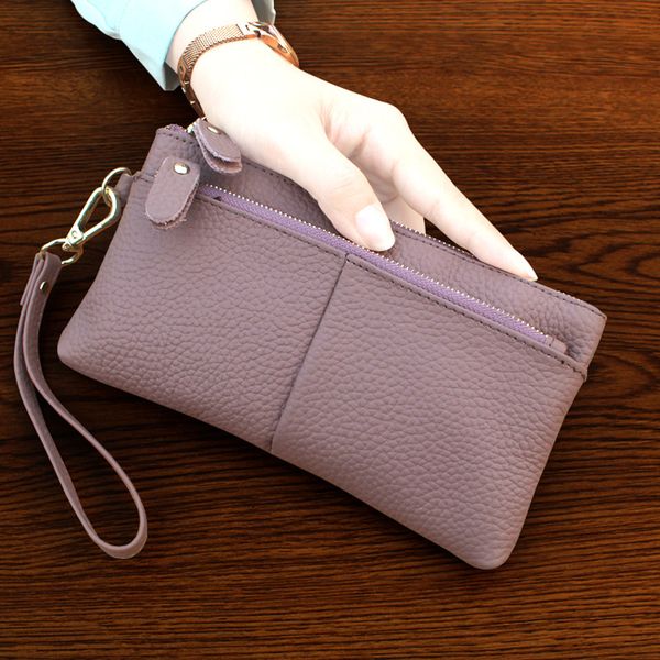 

2020 новый стиль слон шаблон двойной молнии сцепления женская натуральная кожа кошелек сумка мобильный телефон сумка