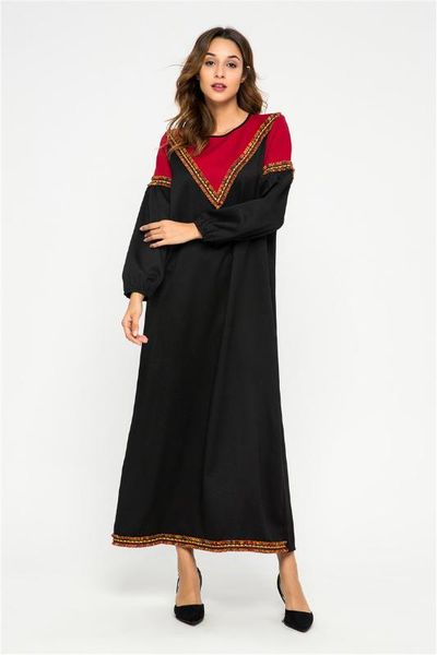 

modest fashion oman turkish muslim women clothes faldas for lovers long sleeve stitching dress arabian, Red