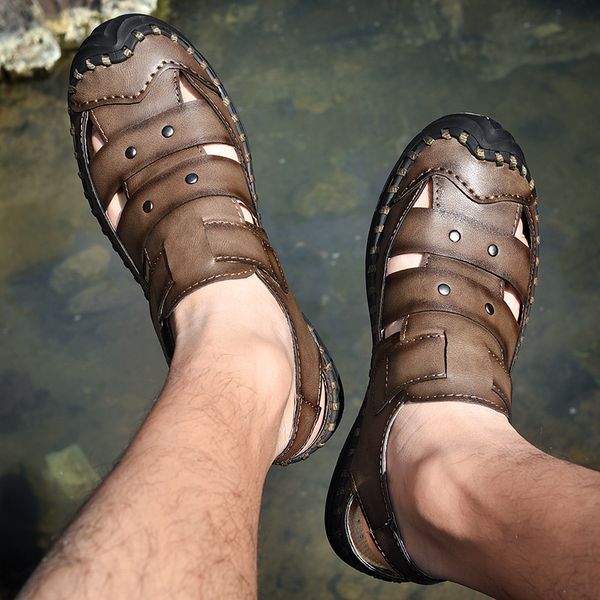 

beach sandals men outdoor genuine leather beach sport hiking shoes