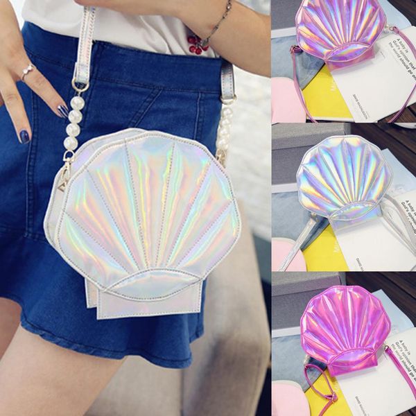 

мода faux женщин pearl shell форма crossbody сумка плеча голографическая кошелек голографическая молнии закрытие сплошной цвет женская сумка