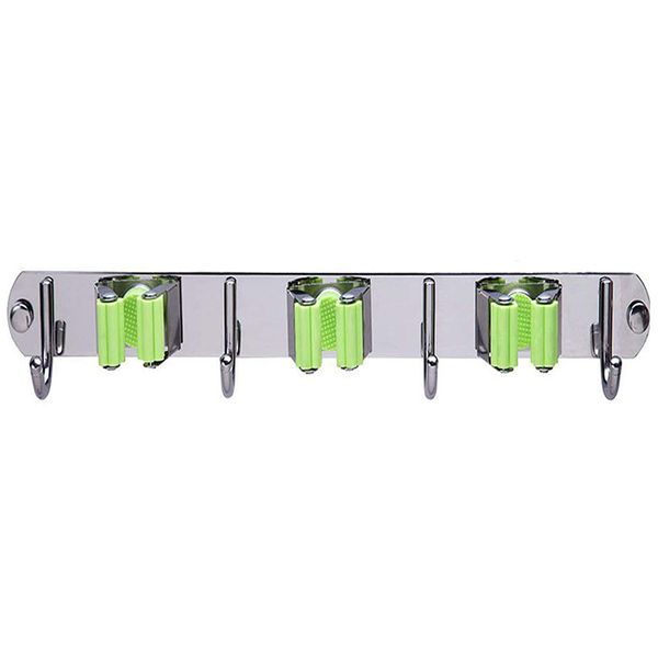 

mop and broom holder, wall mount metal stainless steel garden broom mop holder organizer, screws or self adhesive utility