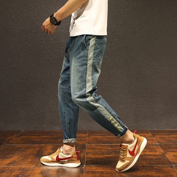 

mens 2020 роскошная джинсы для мужчин мода повседневная разорванные проблемные тощий брюки джинсовые правда марка бегуны брюки 20ss синий hi, Blue