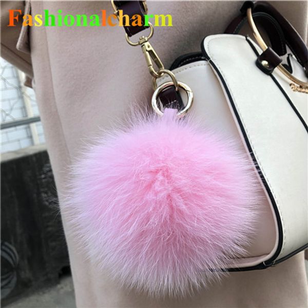 

13cm/5" real fox fur ball pompom handbag keychain phone pendant gift, Silver