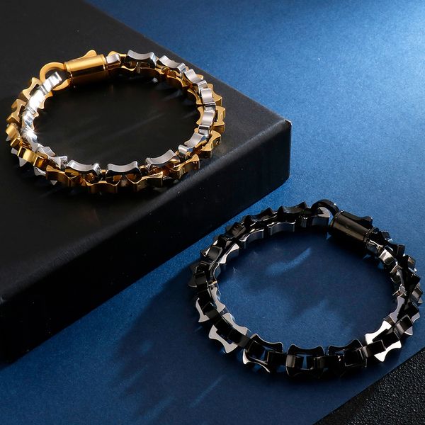 

hiphop never fade black gold stainless steel biker jewelry male 22.5cm long 10mm wide mens chain bracelets 2020 for friends, Golden;silver