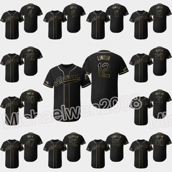 

41 Carlos Santana Cleveland Francisco Lindor Shane Bieber Jose Ramirez Indians Black Gold Jersey Bauers Mike Clevinger Puig Kipnis Brad Hand