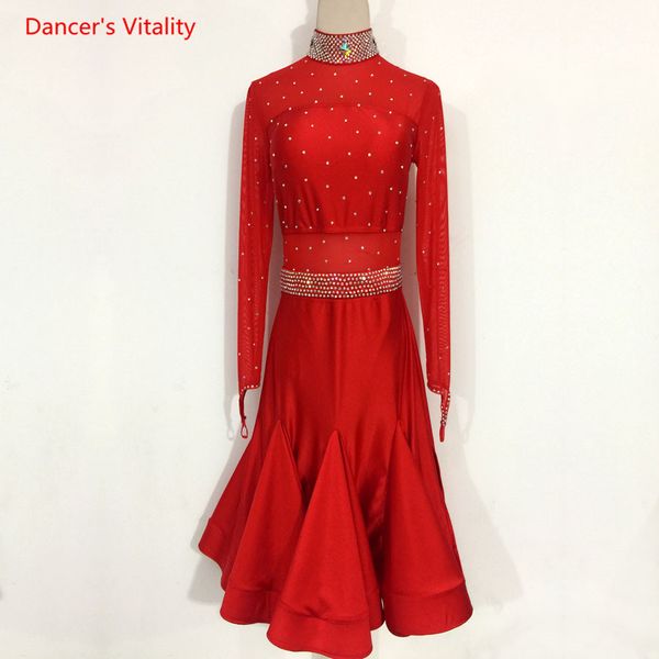 

custom adult/kids latin dance clothing women/girls latin dance competition dress ballroom performance dancewears, Black;red