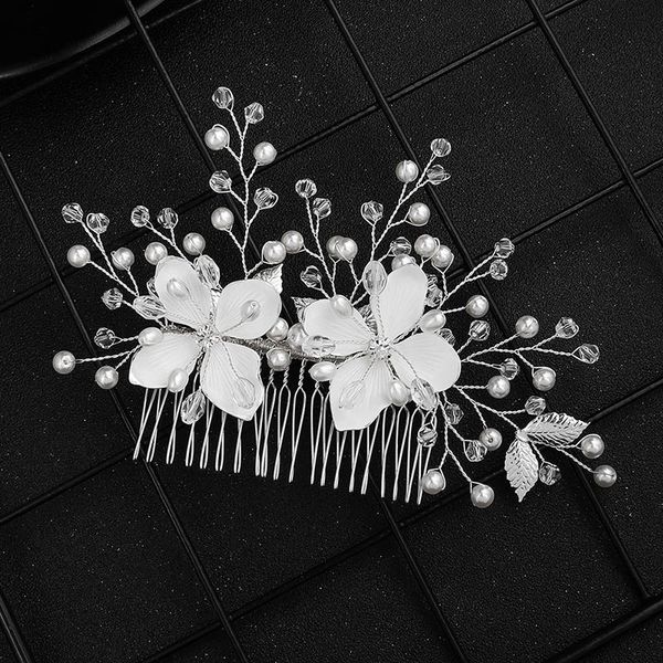 

forseven women girl flower crystal simulated pearls headpieces hair combs tiaras noiva bride wedding party hair ornaments, Golden;white