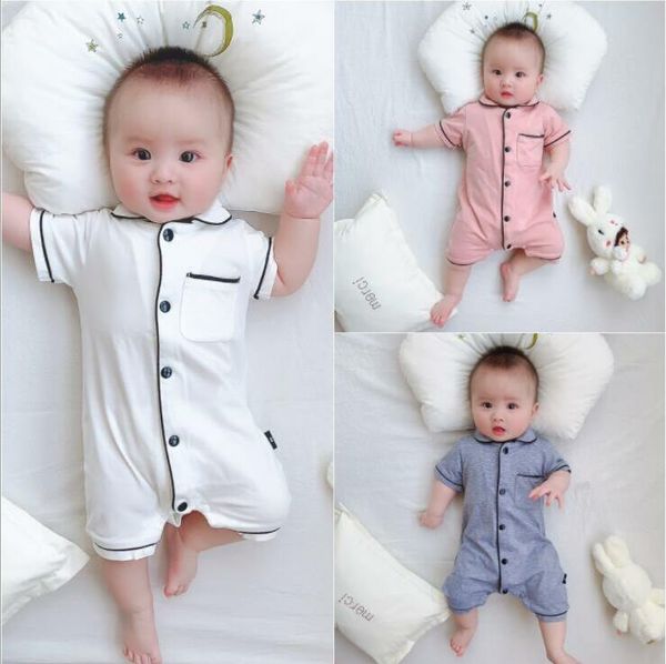

baby rompers kids boys girls jumpsuits summer home casual cotton pajamas infant doll collar climb suits onesies newborn nightwaer b937, Blue