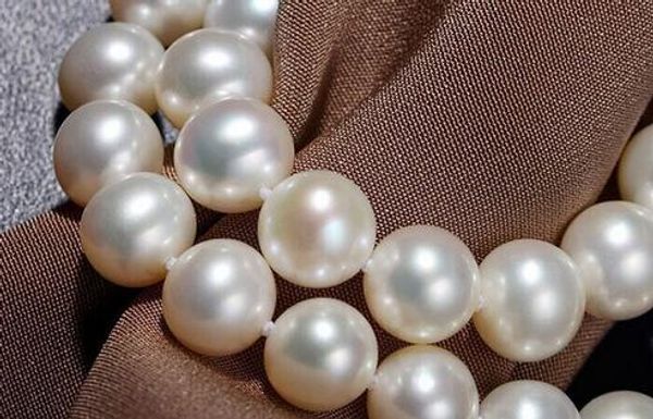 

excellent genuine 9-10mm south sea natural white pearl necklace 925 silver necklace