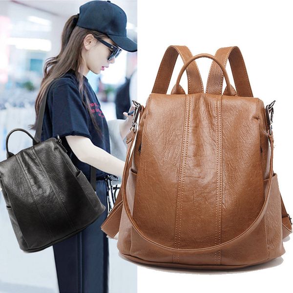 

2020 new fashion casual lady backpack korean multifunctional soft leather backpack leisure travel bag student