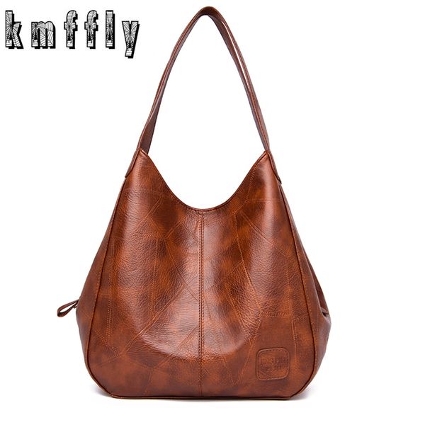 

vintage women's pu leather handbags female hobos single shoulder bags solid multi-pocket ladies totes sac a main y190620