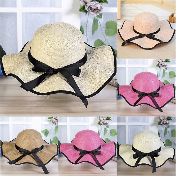 

feitong 2019 hats women's fashion summer beach bowknot hat outdoor sunscreen straw hat caps sale, Blue;gray