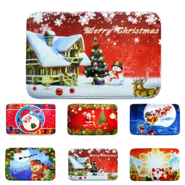 

1 pcs christmas floor mats santa claus elk mat doormat bedroom bathroom home absorbent non-slip carpet festive supplies- g