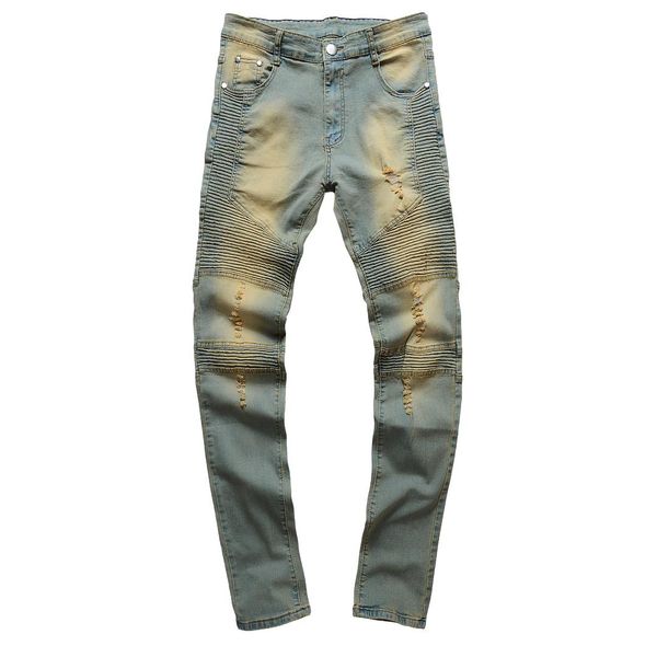 

REPPUNK 2018 New Yellow Washed Blue Ripped Jeans Men Holes Denim Super Skinny Famous Designer Brand Pants Scratched Biker Jeans