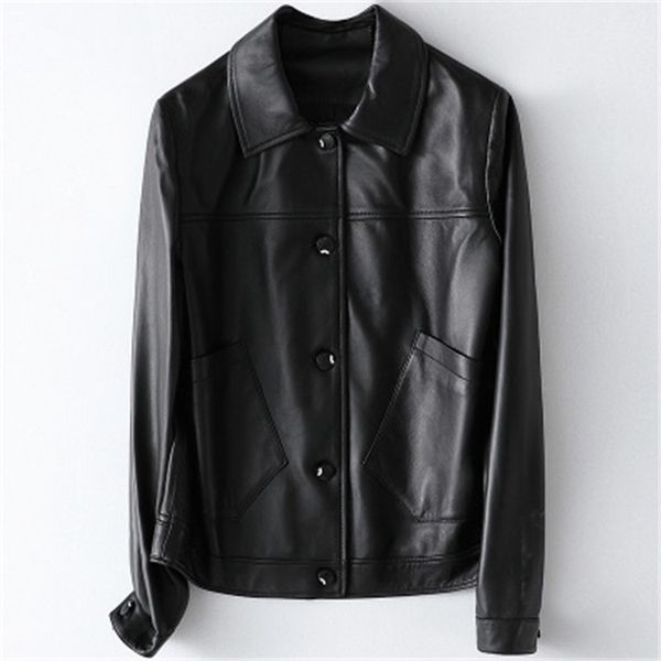 

2020 women spring genuine real sheep leather jacket h59, Black