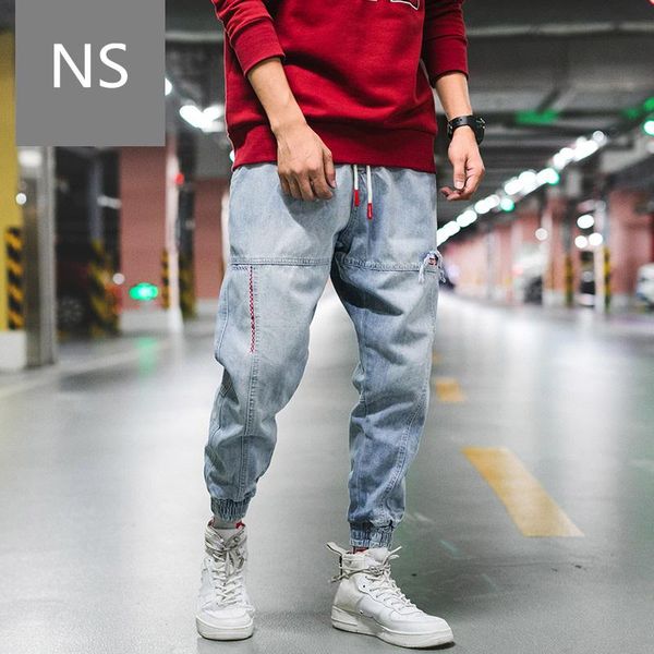 

hip hop blue jeans men streetwear harem pants jeans kpop jogger korean style trousers mens fashion denim oversized clothes