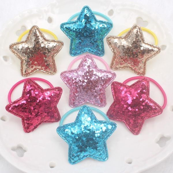 

new glitter powder star 5 colors beautiful elastic hair bands kids 30mm+38mm the ponytail holder hair accessories for girl, Black;brown
