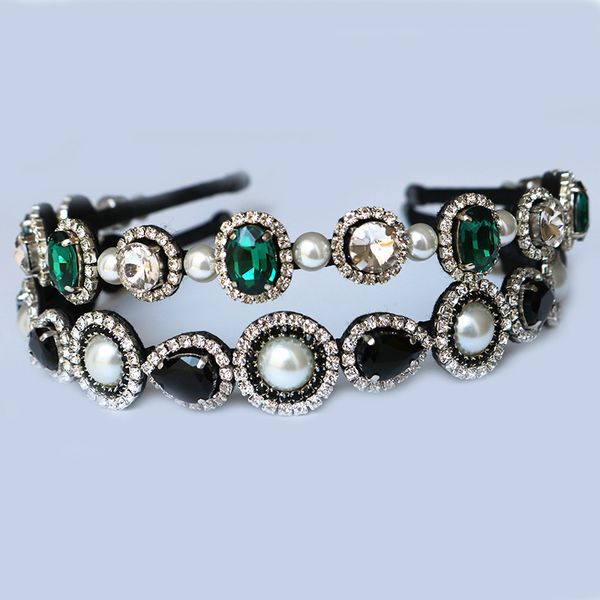 

charm baroque hairband crown crystal headband vintage headdress fashion pearl hair jewelry wedding water drop accessories bijoux, Golden;white