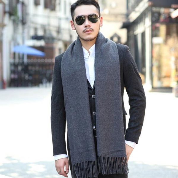 

200*70cm men solid grey cashmere thicken shaw cashmere scarves with tassel man winter warm scarf male outdoors supplies, Blue;gray