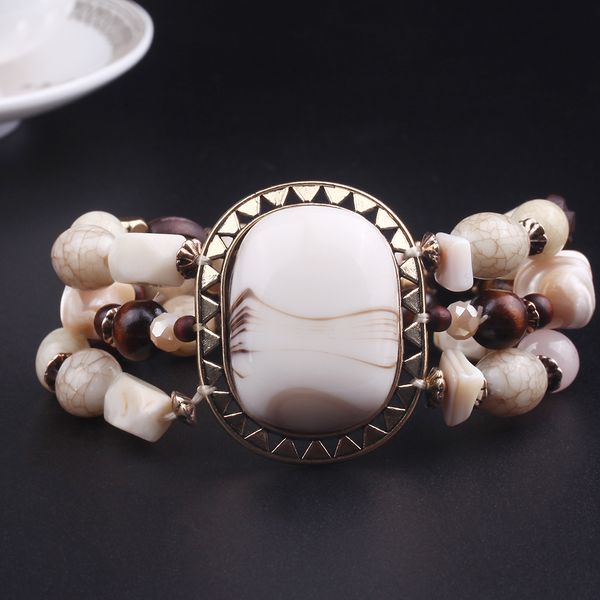 

electroplating ancient golden stone shell resin bracelet summer jewelry muti layer beads braceletsbangles for women, Black